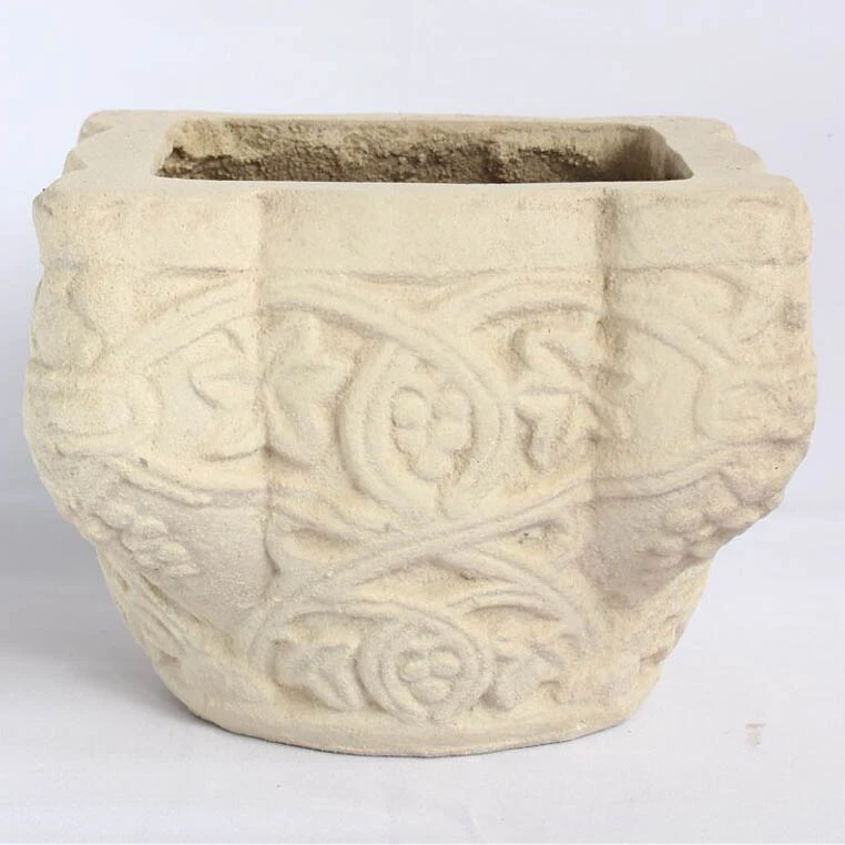 Square Tiffany Cast Limestone Planter 3 Square Tiffany Cast Limestone Planter