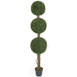 60 Inch Artificial Outdoor Boxwood Triple Ball Topiary: Potted