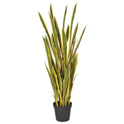 5 Foot Plastic Variegated Sansevieria Plant: Potted