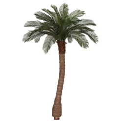 8 Foot Artificial Outdoor Cycas Palm Tree: Ribbed Synthetic Trunk & 24 Fronds