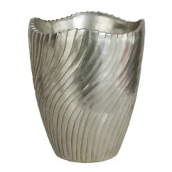 19H X 16W Inch Brushed Silver Fiberglass Planter: 14.25 Inch Inside Dia.