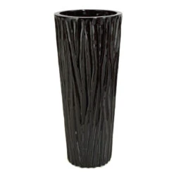 25H Inch Gloss Black Fiberglass Planter: 9 Inch Inside Dia.