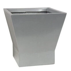 14H X 14.5W Inch Silver Fiberglass Square Planter: 12.75 Inch Inside Dia.