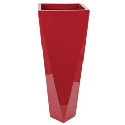 36 Inch Gloss Red Fiberglass Tapered Square Planter: 12 Inch Inside Dia.
