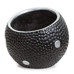 15 Inch Black/Silver Fiberglass Contempo Planter: 11.5x12 Inch Inside Dia.