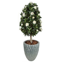 4.5 Foot Outdoor Artificial White Gardenia Topiary: Potted