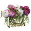 14 Inch Peony And Berry Arrangement In Rectangular Glass Vase -Artificial Trees Shop ALL WF1795 RBCR