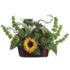 16 Inch Sunflower And Artichoke Arrangement In Metal Container -Artificial Trees Shop ALL1288 ZM 1