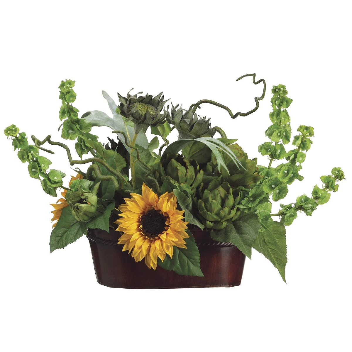 16 Inch Sunflower And Artichoke Arrangement In Metal Container 3 16 Inch Sunflower And Artichoke Arrangement In Metal Container