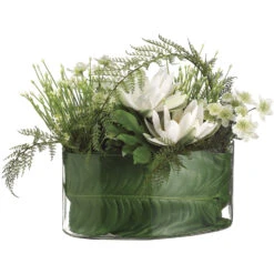 18 Inch Water Lily, Allium, & Lace Fern In Glass Container