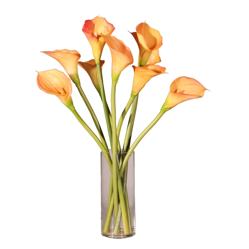 24 Inch Natural Touch Peach Calla Lilies In Glass Vase 3 24 Inch Natural Touch Peach Calla Lilies In Glass Vase