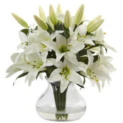 13.5 Inch White Lily Arrangement With Vase