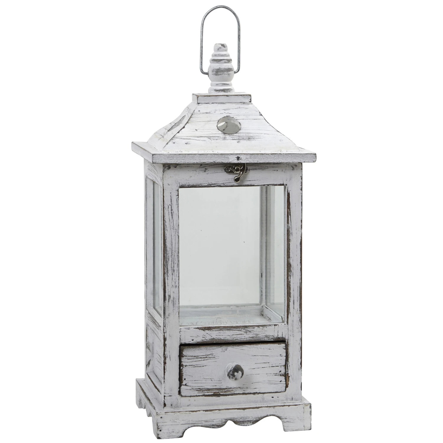 17.25 Inch Distressed Wooden Lantern With Drawer 3 17.25 Inch Distressed Wooden Lantern With Drawer
