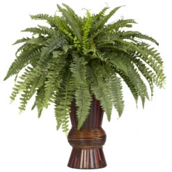 33 Inch Boston Fern In Bamboo Vase
