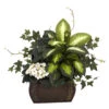 20 Inch African Violet, Dieffenbachia And Ivy In Chest -Artificial Trees Shop NEA1258 ZM 1