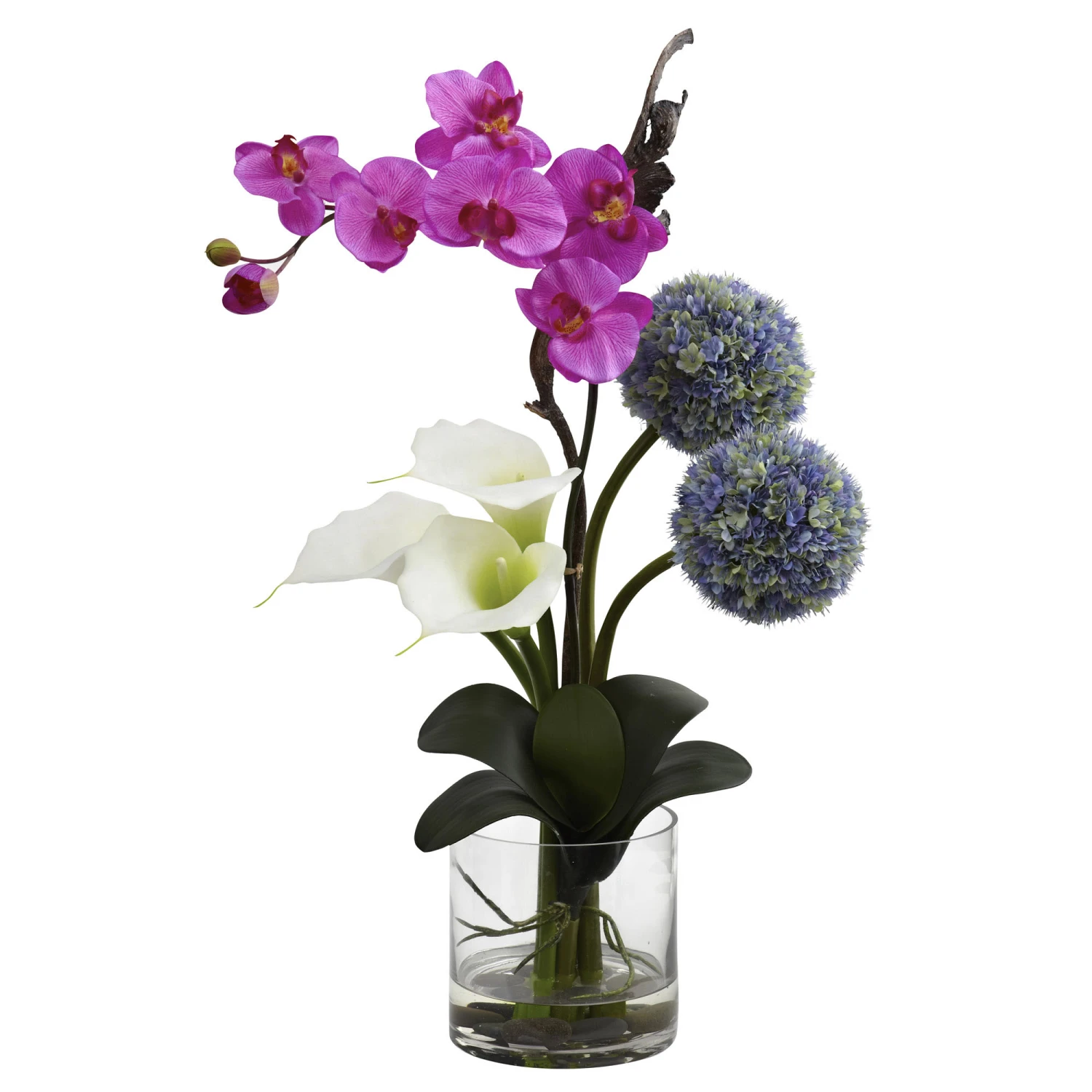 26 Inch Indoor Calla Lily, Orchid & Ball Flower Arrangement In Vase 3 26 Inch Indoor Calla Lily, Orchid & Ball Flower Arrangement In Vase