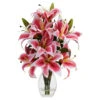 18.25 Inch Indoor Silk Rubrum Lily With Decorative Vase