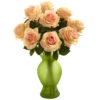 18 Inch Indoor Silk Roses In Colored Decorative Glass Vase