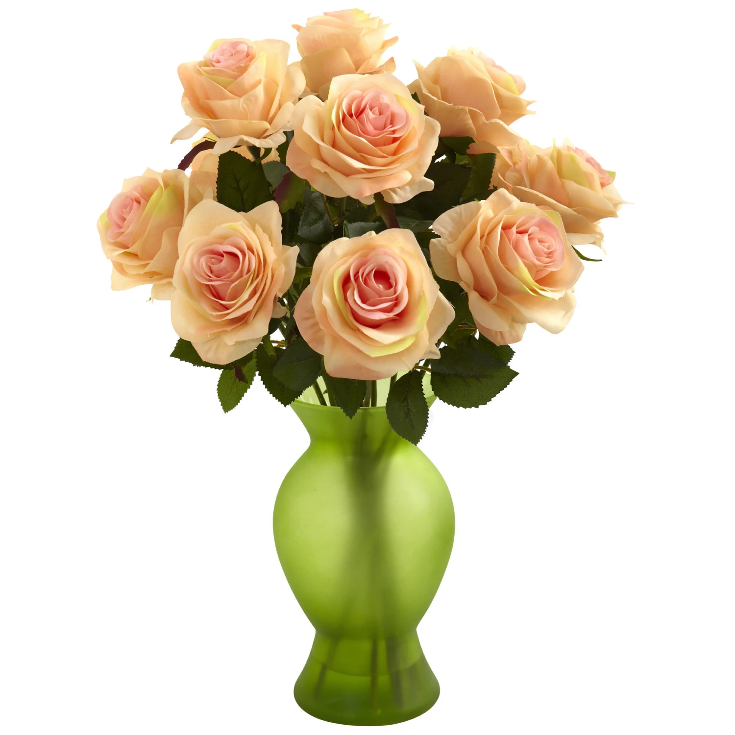 18 Inch Indoor Silk Roses In Colored Decorative Glass Vase 3 18 Inch Indoor Silk Roses In Colored Decorative Glass Vase