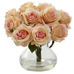11 Inch Indoor Silk Rose Arrangement In Decorative Vase
