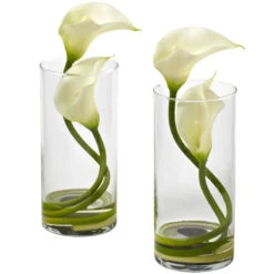 10.5 Inch Silk Double Calla Lily In Vase (Set Of 2)