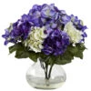 11 Inch Indoor Silk Mixed Blue/Purple Hydrangea In Decorative Glass Vase -Artificial Trees Shop NEA1446 ZM 1