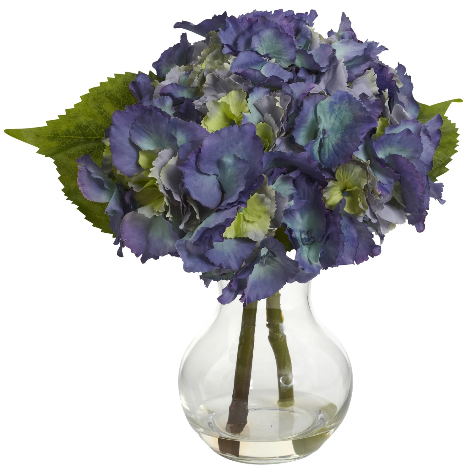 13 Inch Indoor Silk Blue Blooming Hydrangea Arrangement In Glass Vase 3 13 Inch Indoor Silk Blue Blooming Hydrangea Arrangement In Glass Vase