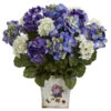11 Inch Silk Indoor Mixed Blue/Purple Hydrangea In Floral Planter