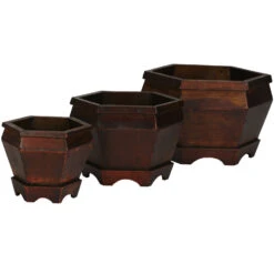 Wooden Hexagon Decorative Planters (Set Of 3: Multiple Sizes)