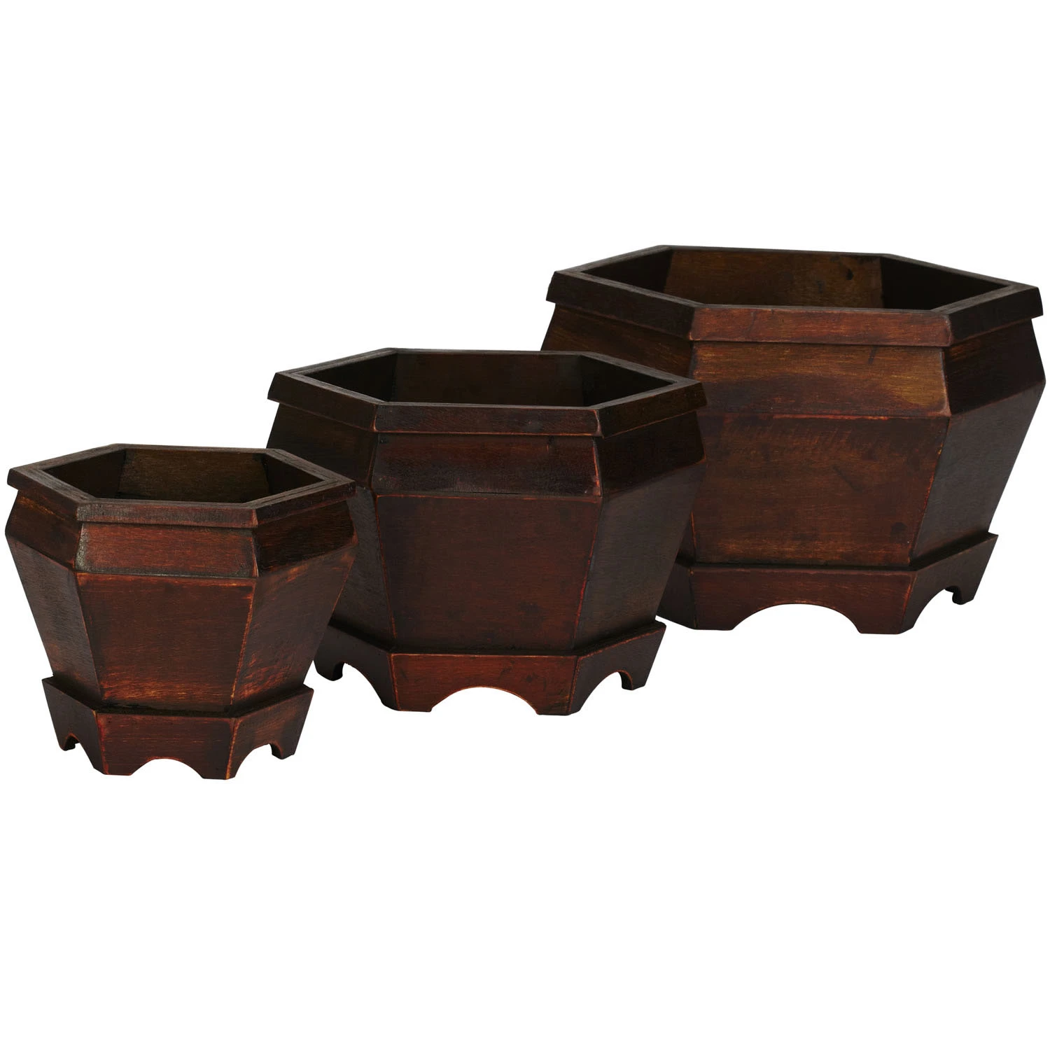 Wooden Hexagon Decorative Planters (Set Of 3: Multiple Sizes) 3 Wooden Hexagon Decorative Planters (Set Of 3: Multiple Sizes)