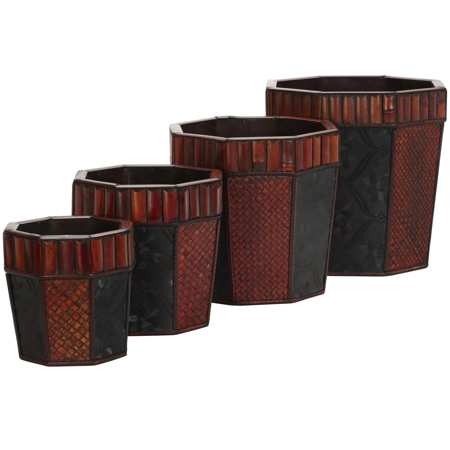 Bamboo Octagon Decorative Planters (Set Of 4: Multiple Sizes) 3 Bamboo Octagon Decorative Planters (Set Of 4: Multiple Sizes)
