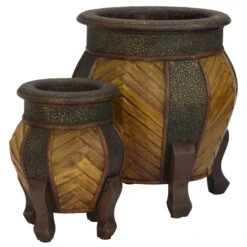 Decorative Rounded Wood Planters (Set Of 2: Multiple Sizes)