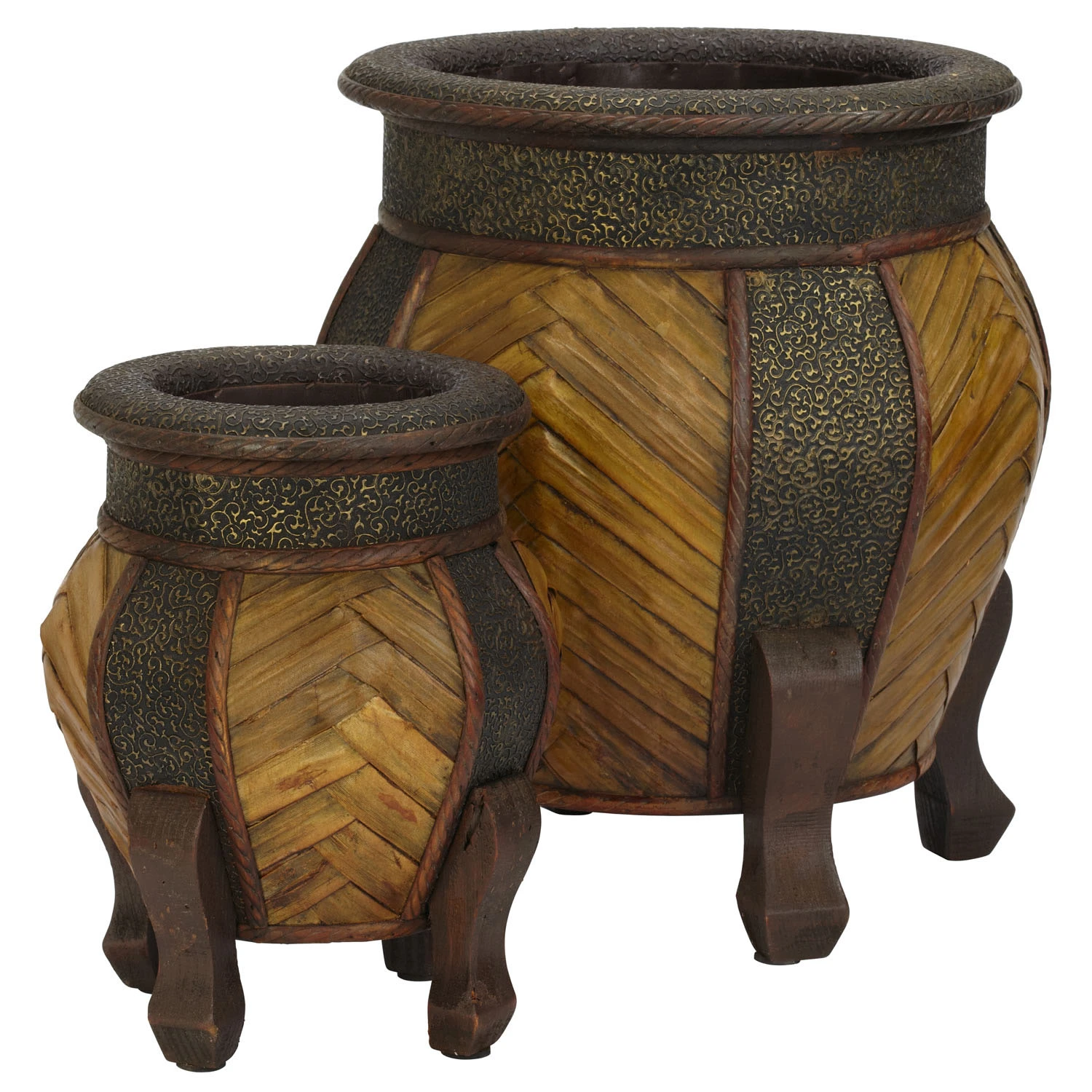 Decorative Rounded Wood Planters (Set Of 2: Multiple Sizes) 3 Decorative Rounded Wood Planters (Set Of 2: Multiple Sizes)