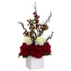 23.5 Inch Holly Berry/Rose/Hydrangea Holiday Arrangement In White Vase