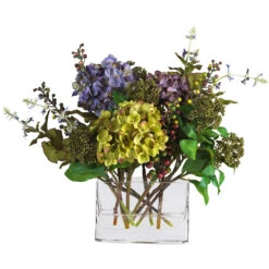 Mixed Silk Hydrangea In Rectangle Vase
