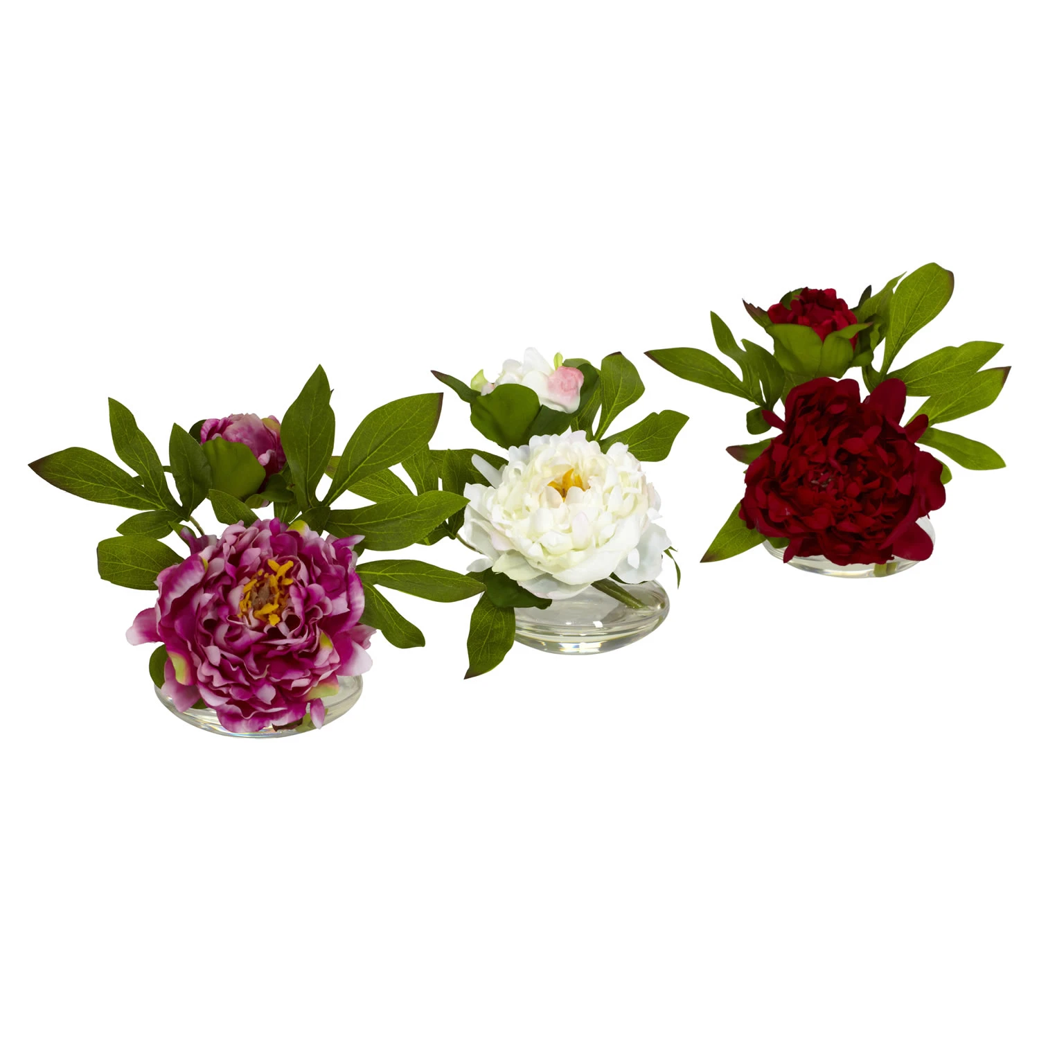 Small Peony In Glass Vase (Set Of 3) 3 Small Peony In Glass Vase (Set Of 3)