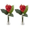 Silk Anthurium With Bud In Vase (Set Of 2) 1 Silk Anthurium With Bud In Vase (Set Of 2) -Artificial Trees Shop NEA2332 ZM 1