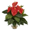 Silk Anthurium In Fluted Glass Bowl -Artificial Trees Shop NEA2393 ZM 1