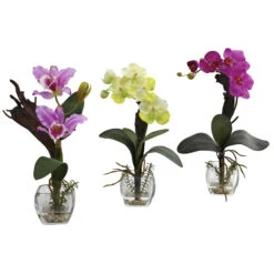 Silk Mixed Orchid In Cube Arrangements: Multiple Colors (Set Of 3)