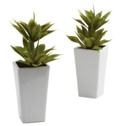 11.5 Inch Artificial Double Mini Agave In Planter (Set Of 2)