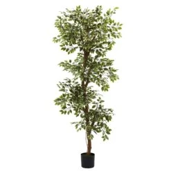 6 Foot Artificial Variegated Ficus Tree: Potted