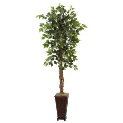 6.5 Foot Artificial Ficus In Decorative Planter