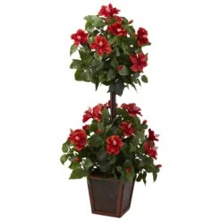 39 Inch Artificial Hibiscus Topiary: Limited UV Protection