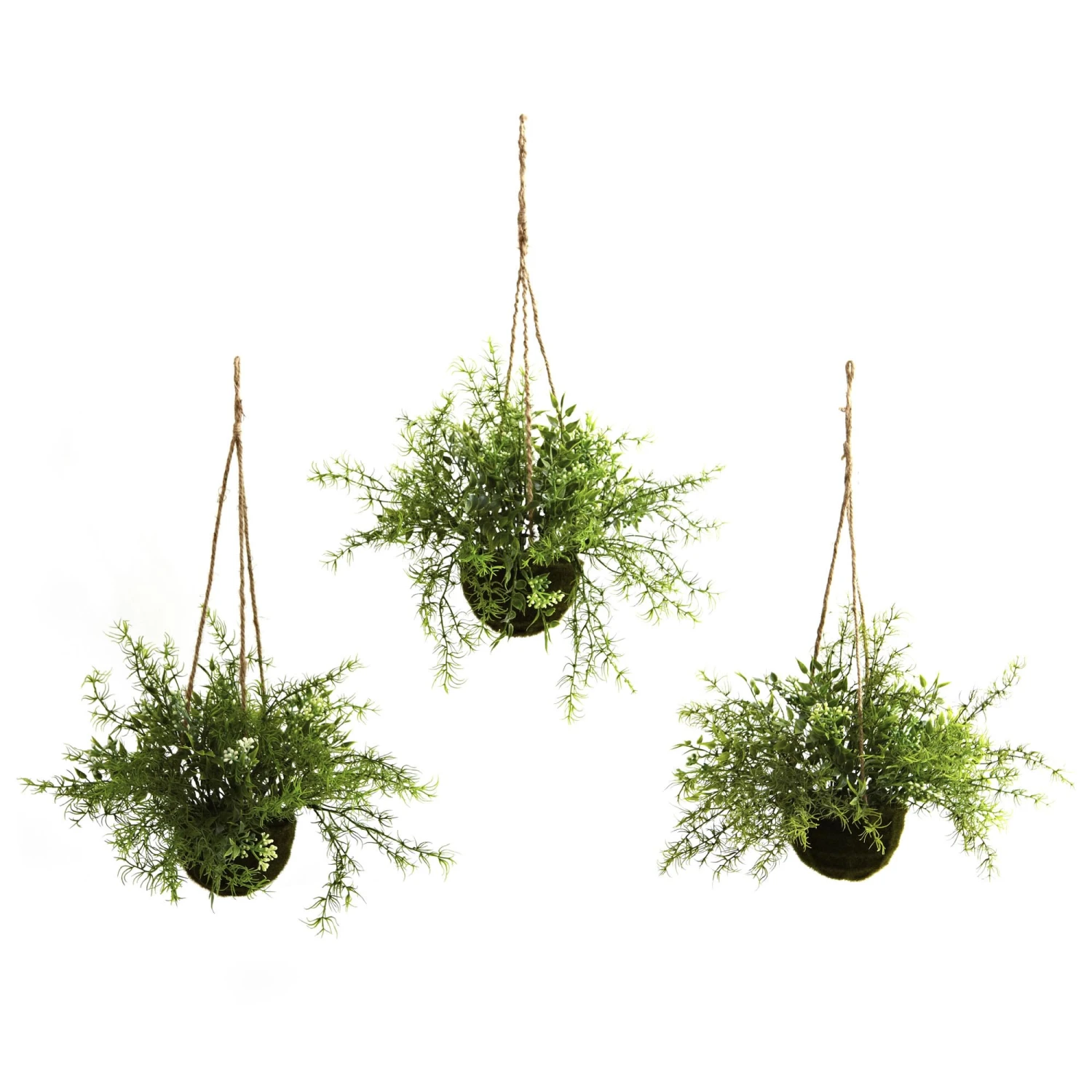 15 Inch Silk Ruscus, Sedum & Springeri Hanging Basket (Set Of 3) 3 15 Inch Silk Ruscus, Sedum & Springeri Hanging Basket (Set Of 3)