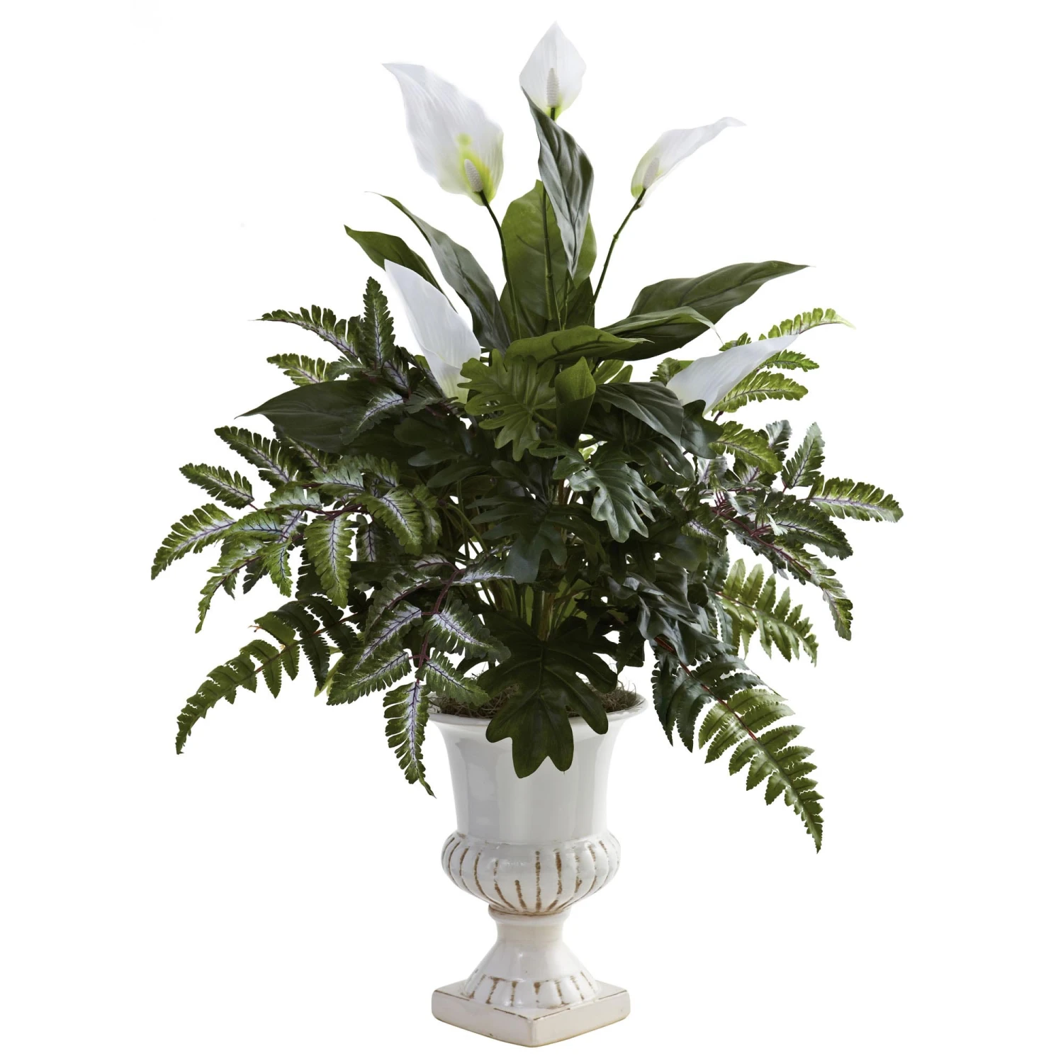 32 Inch Silk Mixed Greens & Spathyfillum In Decorative Urn 3 32 Inch Silk Mixed Greens & Spathyfillum In Decorative Urn