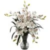 34 Inch Silk Large Cymbidium Arrangement In Vase: Multiple Colors -Artificial Trees Shop NEA2675 WH