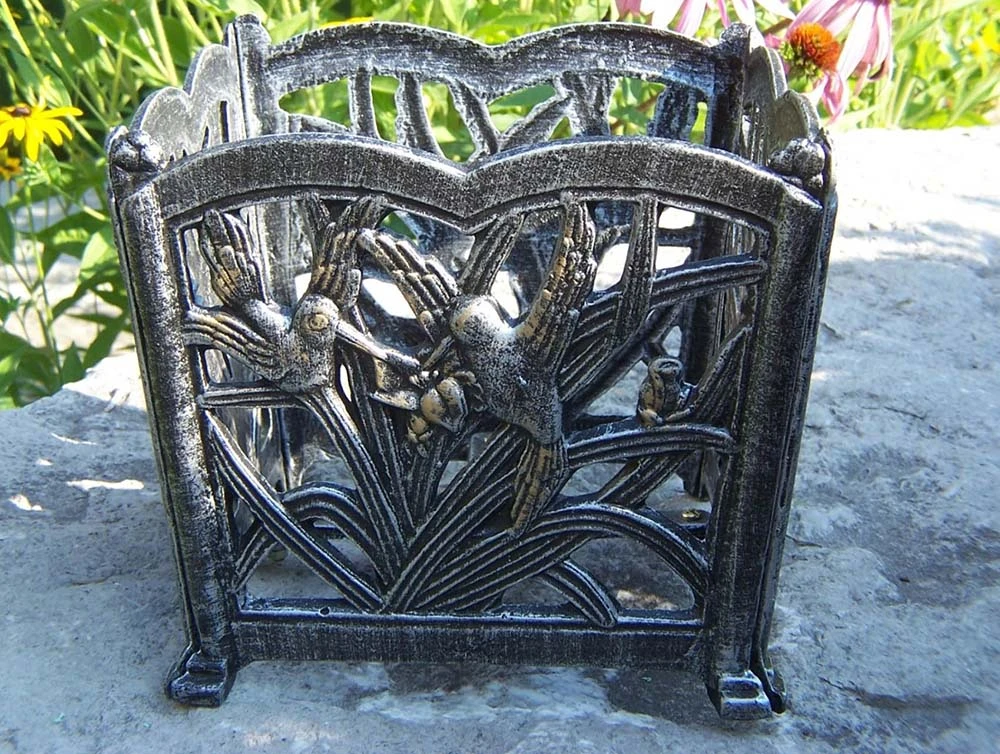 Hummingbird Cast Aluminum 8 Inch Square Flower Pot 3 Hummingbird Cast Aluminum 8 Inch Square Flower Pot