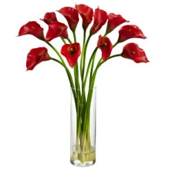 Silk Calla Lillies With Tall Cylinder Vase